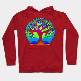 Vibrant 70s Style Planet Earth Snow Globe with Tree of Life (MD23ERD007) Hoodie